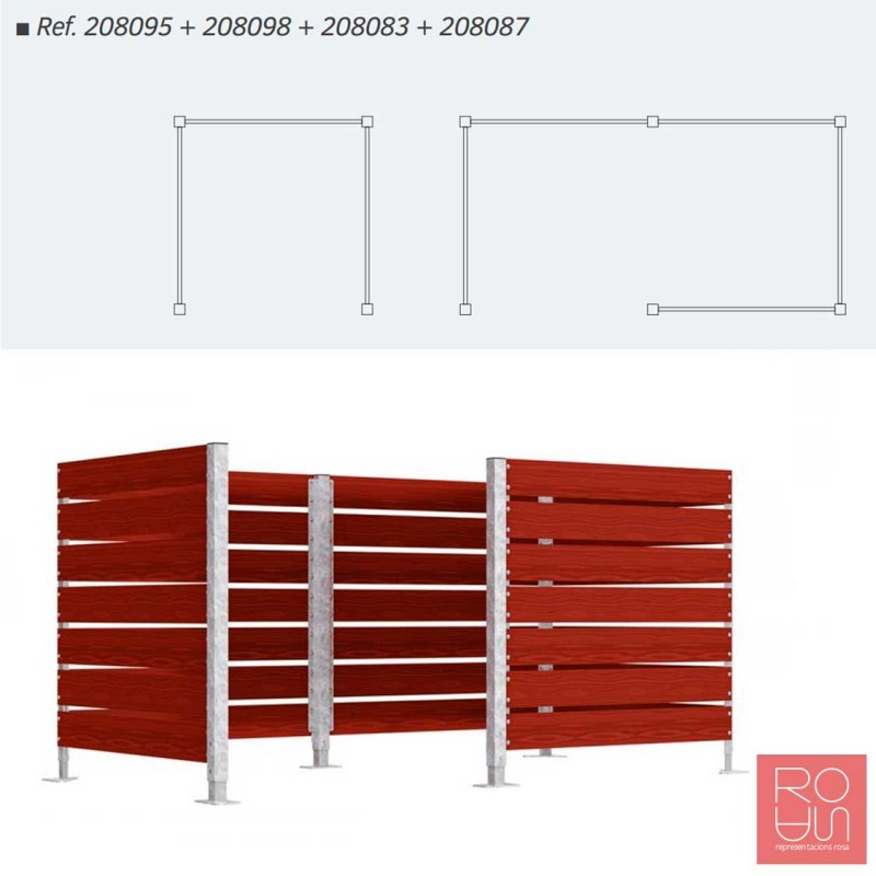 Guardacontenidors en fusta sintética i postes en acer